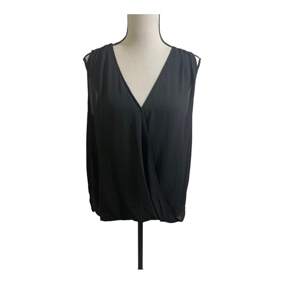 COCollective Concept womens blouse faux wrap sheer style. Black. Hi/Lo Medium - Picture 8 of 10